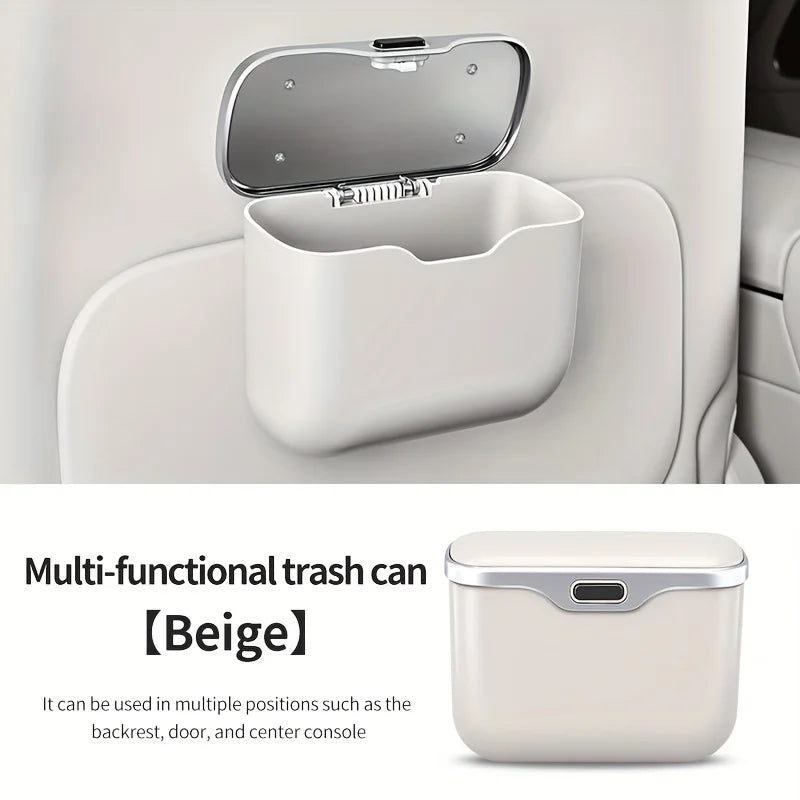 Azylo Luxury PU Leather Car Trash Can with Push-Button Lid