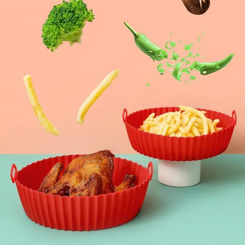 Azylo Reusable Silicone Air Fryer Pot with Handles (8-Inch Round)