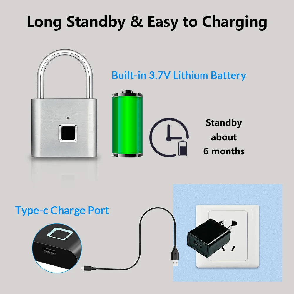 Azylo Heavy-Duty Smart Fingerprint Padlock & Keyless Security Lock