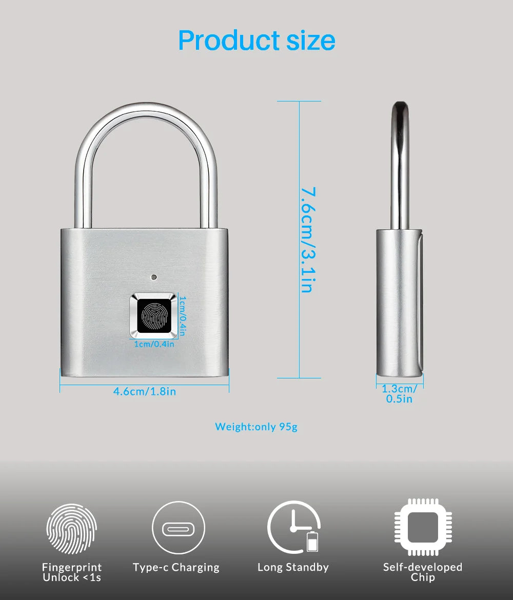 Azylo Heavy-Duty Smart Fingerprint Padlock & Keyless Security Lock