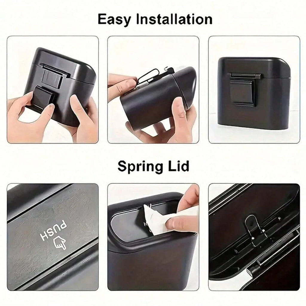 Azylo Leak-Proof Mini Car Trash Can with Lid (+ 4 Rolls Garbage Bags)