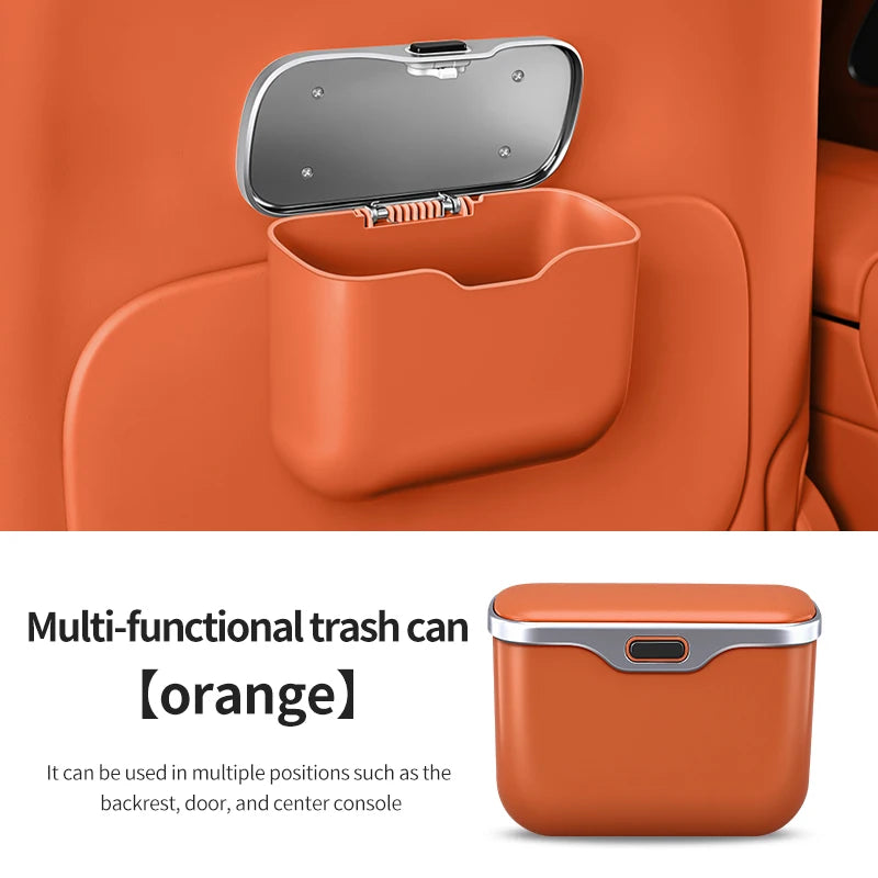 Azylo Luxury PU Leather Car Trash Can with Push-Button Lid