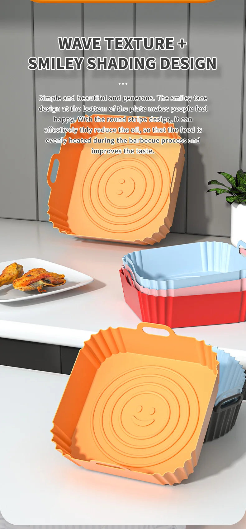 Azylo Reusable Silicone Air Fryer Liners (8-Inch Square)