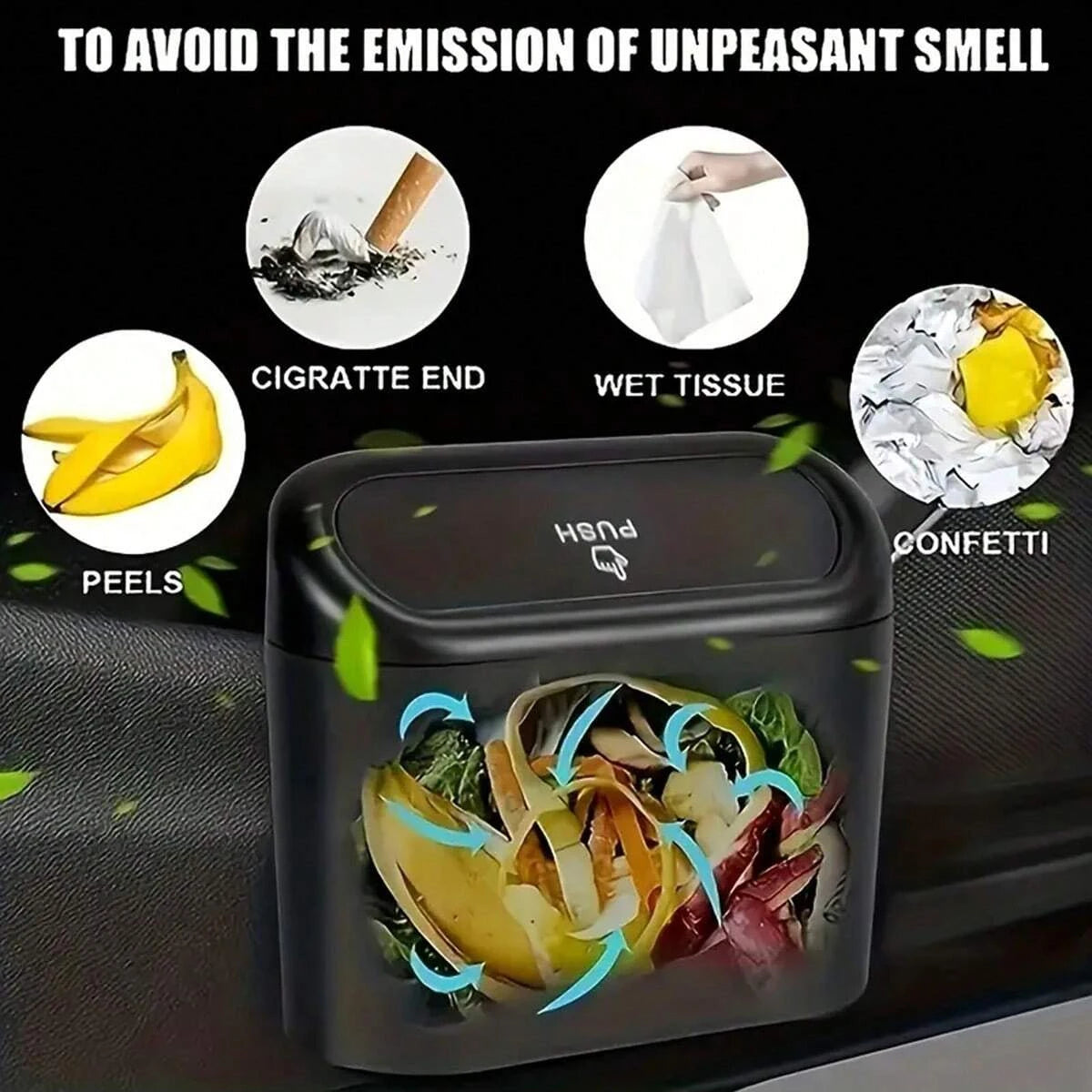 Azylo Leak-Proof Mini Car Trash Can with Lid (+ 4 Rolls Garbage Bags)