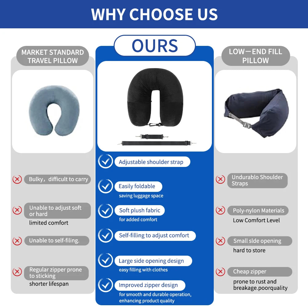 Azylo Fillable Travel Neck Pillow & Space-Saving Clothing Storage Bag