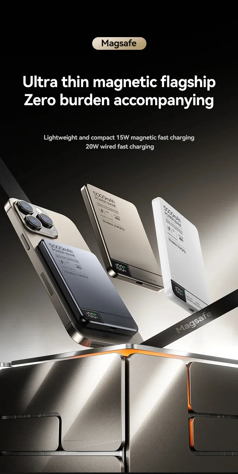 Azylo Ultra 120W Magnetic Wireless Power Bank with LED Lamp
