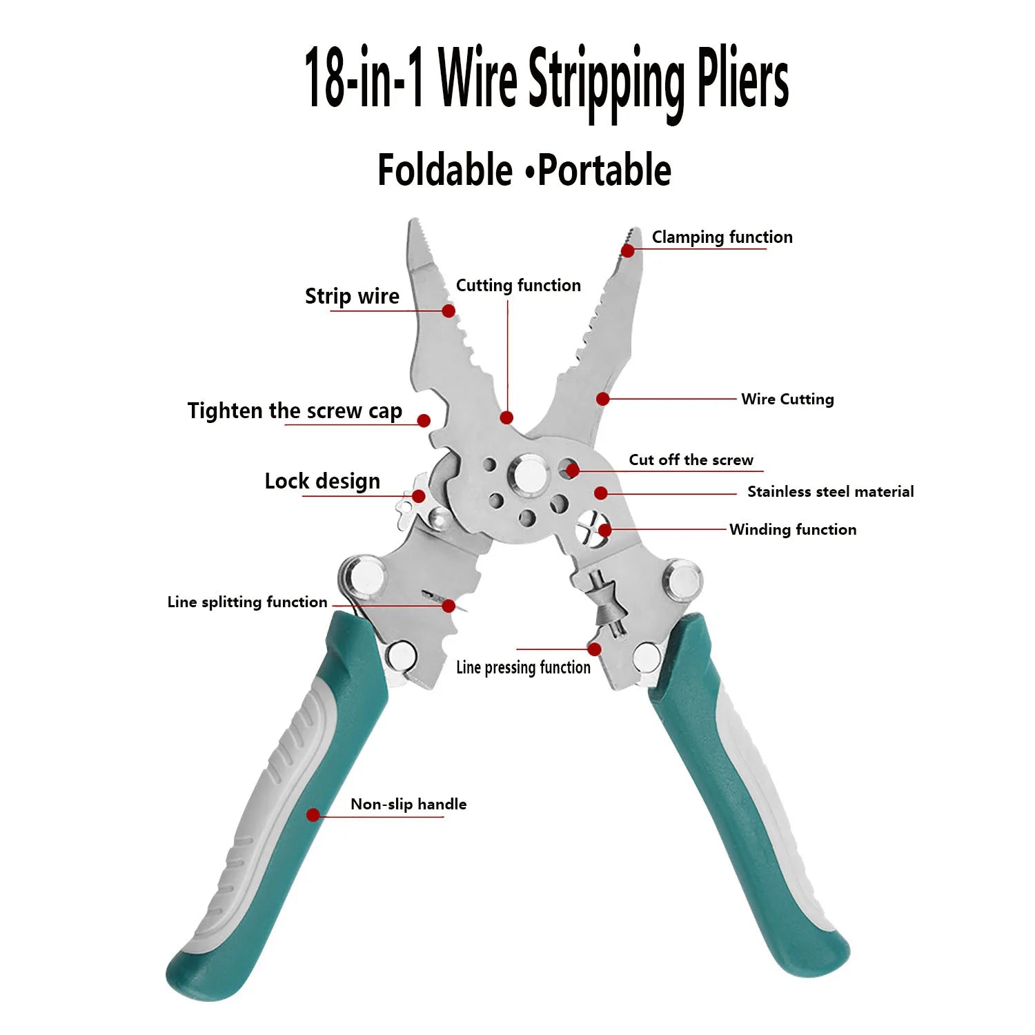 Azylo 18-in-1 Foldable Multifunctional Wire Stripper & Crimping Pliers