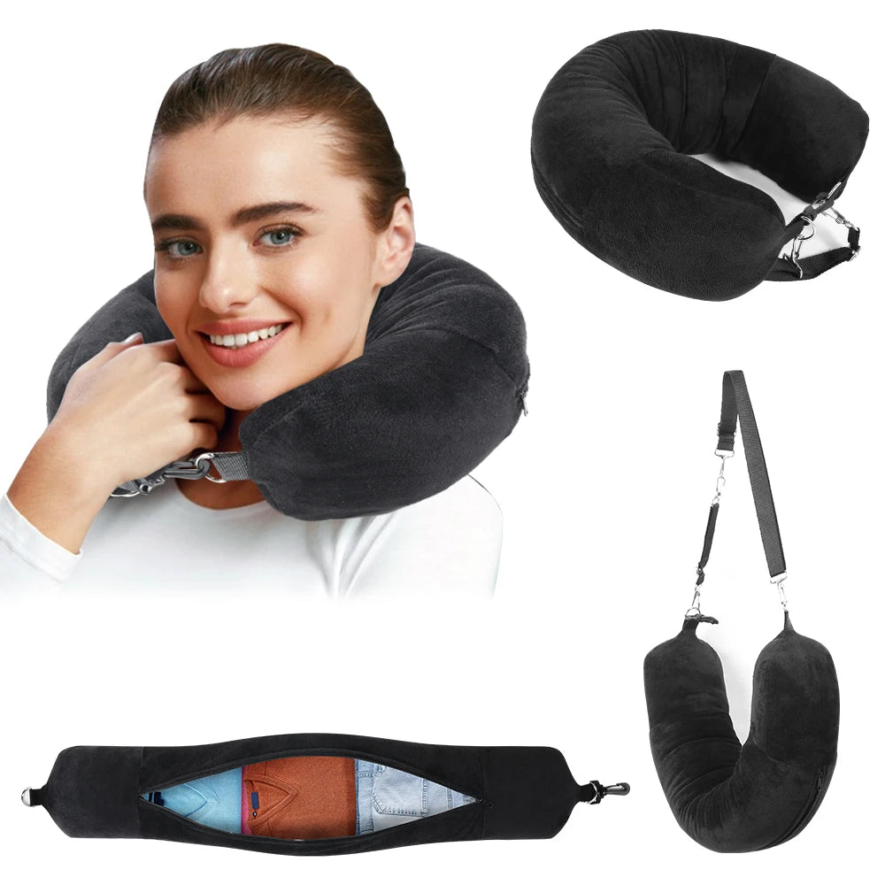 Azylo Fillable Travel Neck Pillow & Space-Saving Clothing Storage Bag