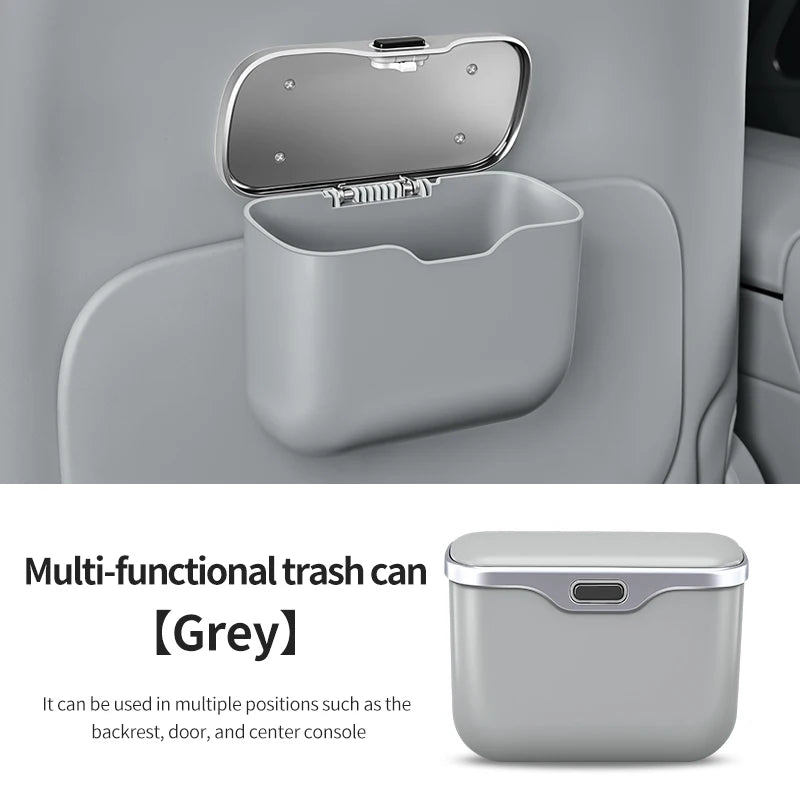 Azylo Luxury PU Leather Car Trash Can with Push-Button Lid