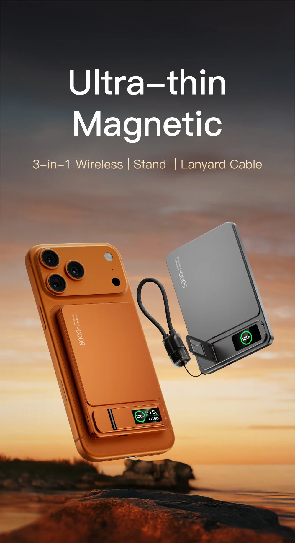 Azylo 3-in-1 Magnetic Wireless Power Bank with TFT Smart Screen (10,000mAh)